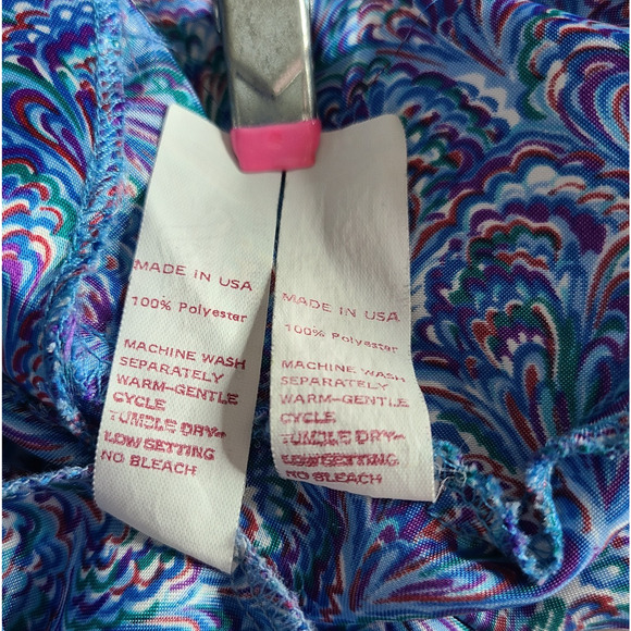 VTG Henson Kickernick Satin Robe Tank Shorts Large Blue Peacock Pajamas Lounge - Picture 16 of 16